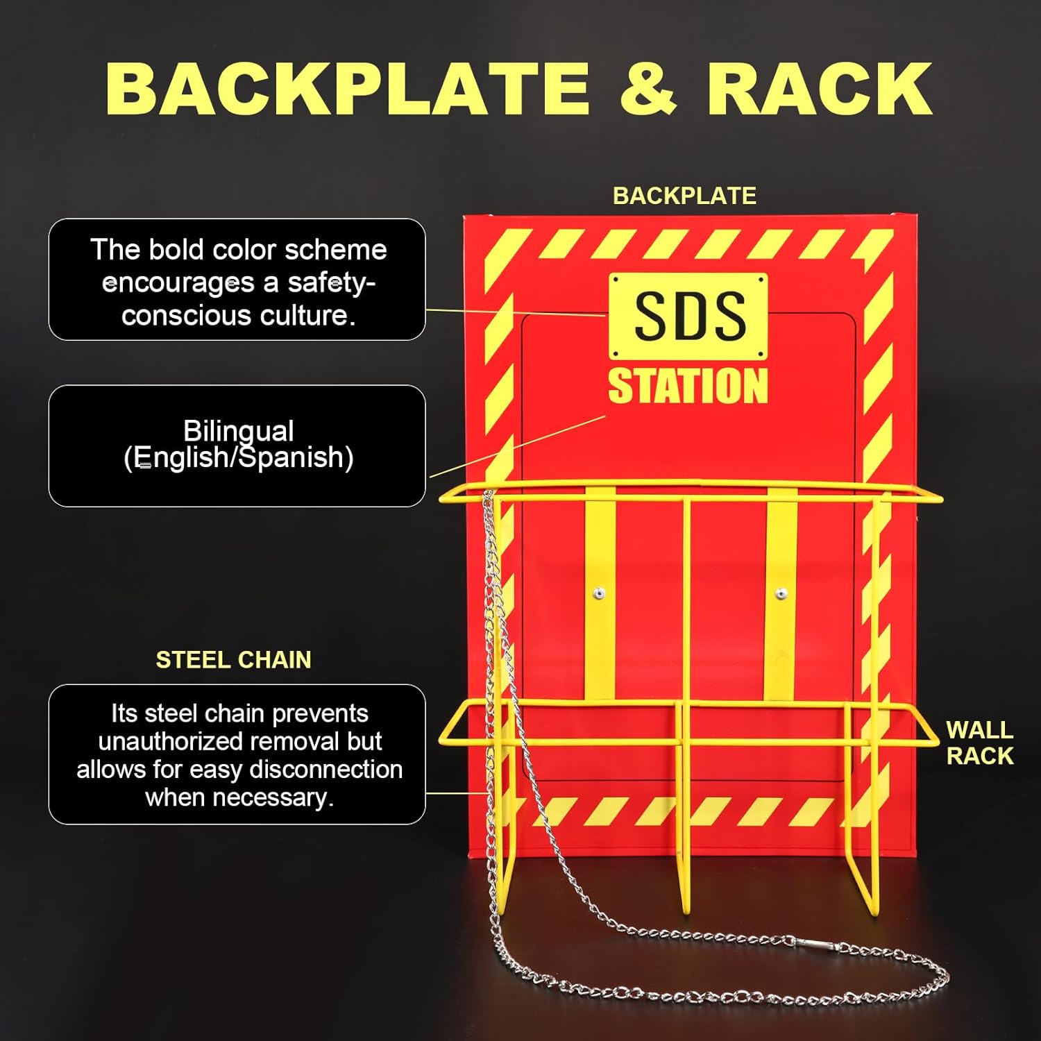 MSDS SDS Binder and Wall Station,Yellow Heavy Duty 3 Inch Material Safety Data Sheet 3 Ring Binder with SDS Wire Rack and Display Sign, Chain,Mounting Hardware,Safety Posters,MSDS Labels