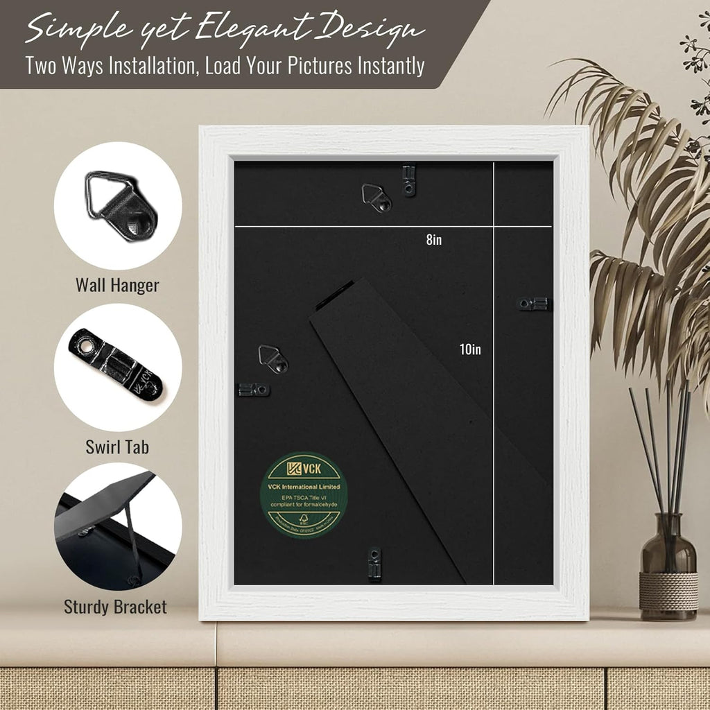 VCK 8.5x11 Picture Frames white Set of 6, Wide Border Wood Multi Certificate 8.5 x 11 Frame, Family Photos, Office Prints, Studio/Gallery Artwork, Woodgrain Series, Tabletop & Wall Hanging