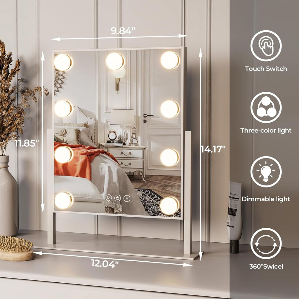 ZL ZELing Vanity Mirror with Lights,Makeup Mirror with Lights,Light up Mirrors with Smart Touch 3 Colors Dimmable,Mirror with Lights with 360° Rotation