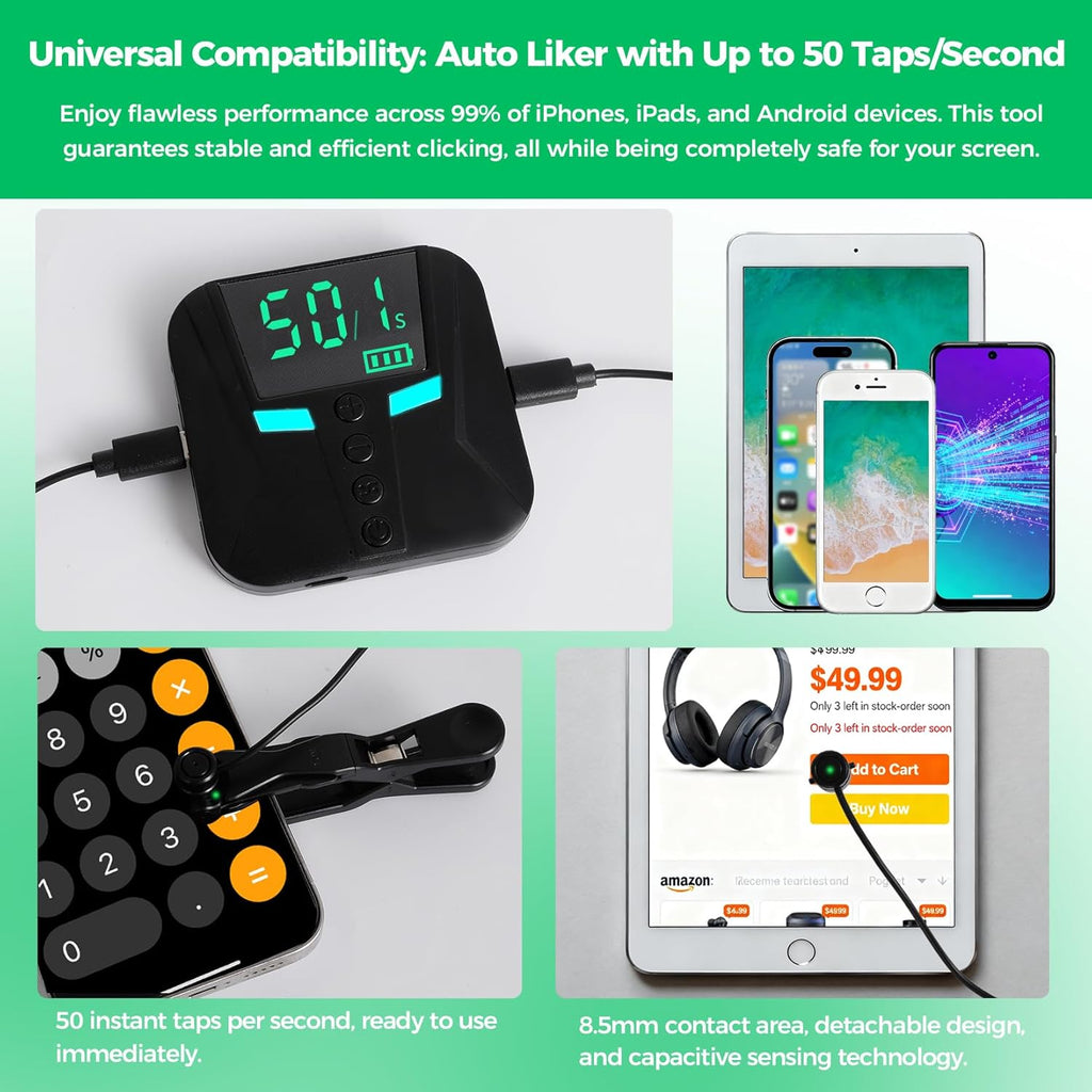 PAWFECTJEE Auto Clicker for iPhone Android, Gaming Screen Tapper with 50 Clicks/Sec, Ultra-Slow Mode, Compatible with iOS iPad, Live Likes & Rewards (Controller With 1 Click Head)