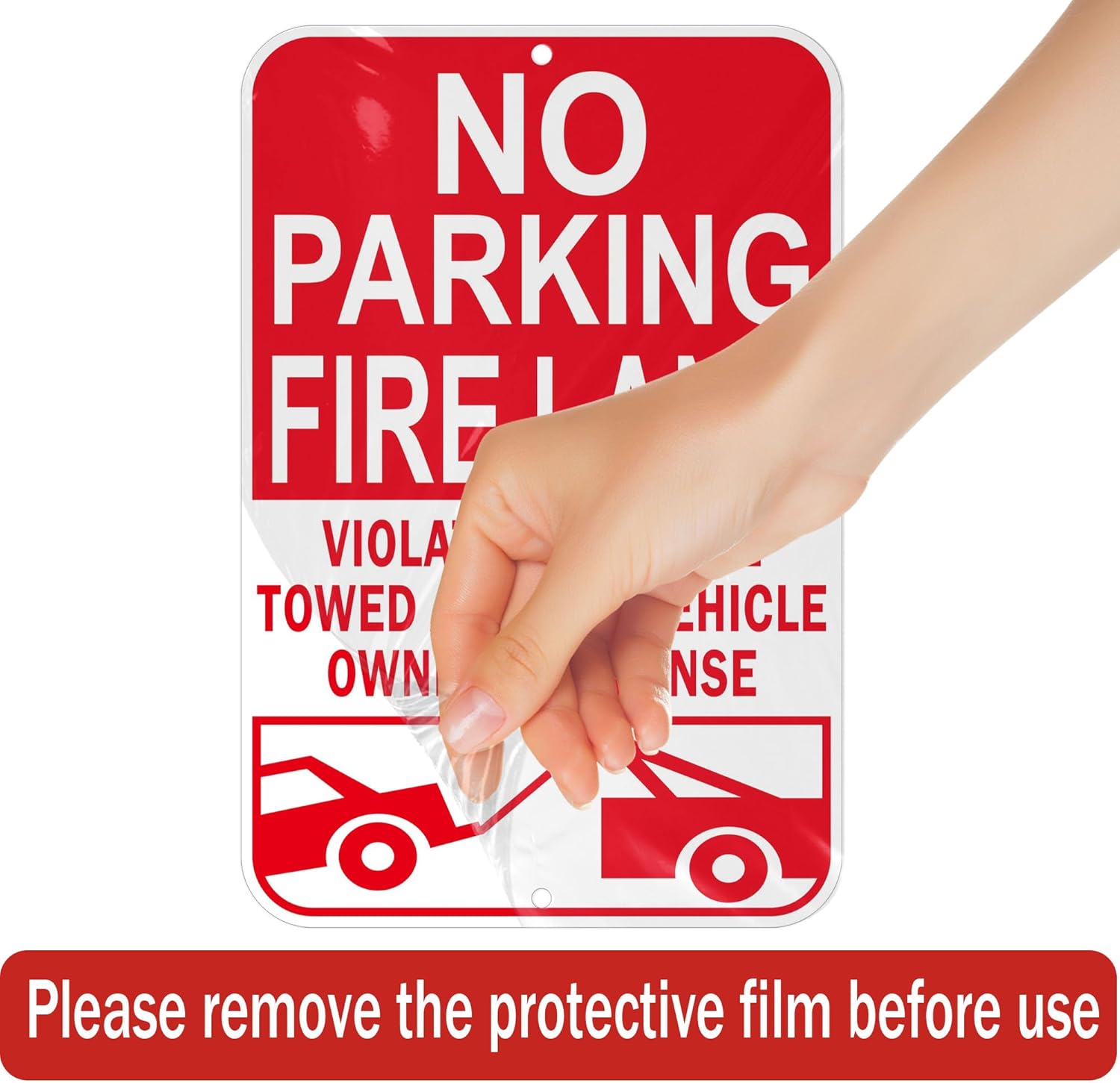 No Parking Fire Lane Sign, Reflective Aluminum, 12 x 18 Inches, Weather Resistant, UV Protected, Indoor Outdoor Use, 2 Pack