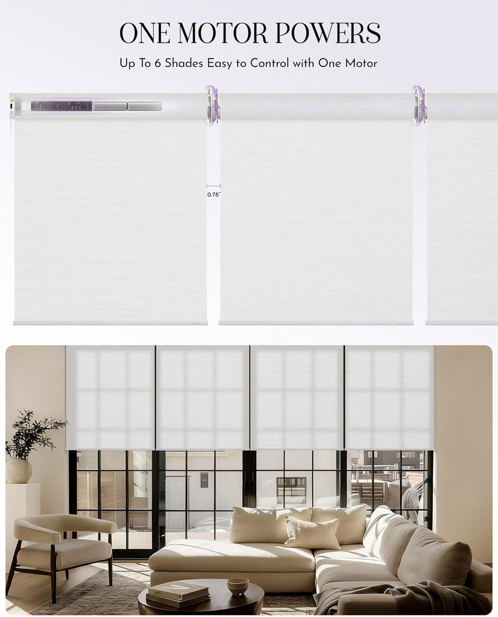 Graywind Smart Coupled Roller Shades Compatible with Alexa Google Custom Size Extra Large Motorized Blinds for Windows(Jacquard White)