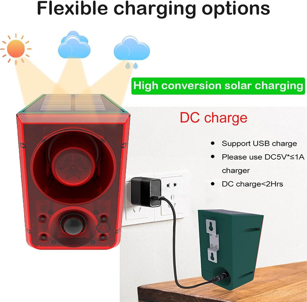 Solar Outdoor Motion Sensor Alarm - Barking Dog Motion Sensor, Motion Sensor Noise Maker with Remote Control 20 Second Recording, Say Goodbye to Intruders (911N-1)