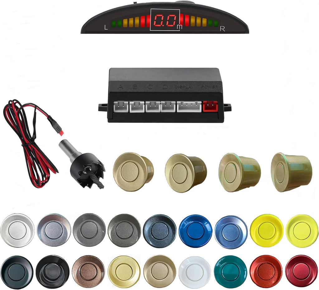 Parking Sensor Kit Backup Sensor Kit Reverse Sensor for Car 18 Color Options for Probes Adjustable Alarm Volume Professional Sensore de Reversa para Carro Safe Driving Assistant（Champagne Gold）