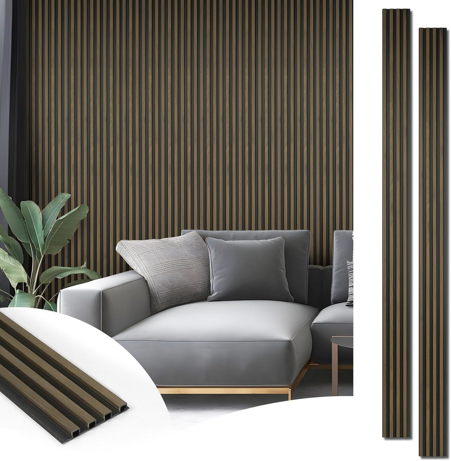 Art3d 8-Pack WPC Wood Slat Wall Panel for Interior Décor, 3D Wood Fluted Acoustic Paneling for Living Room Bedroom Home & Office Accent Wall Decor - 96 x 6 Inch Ebony