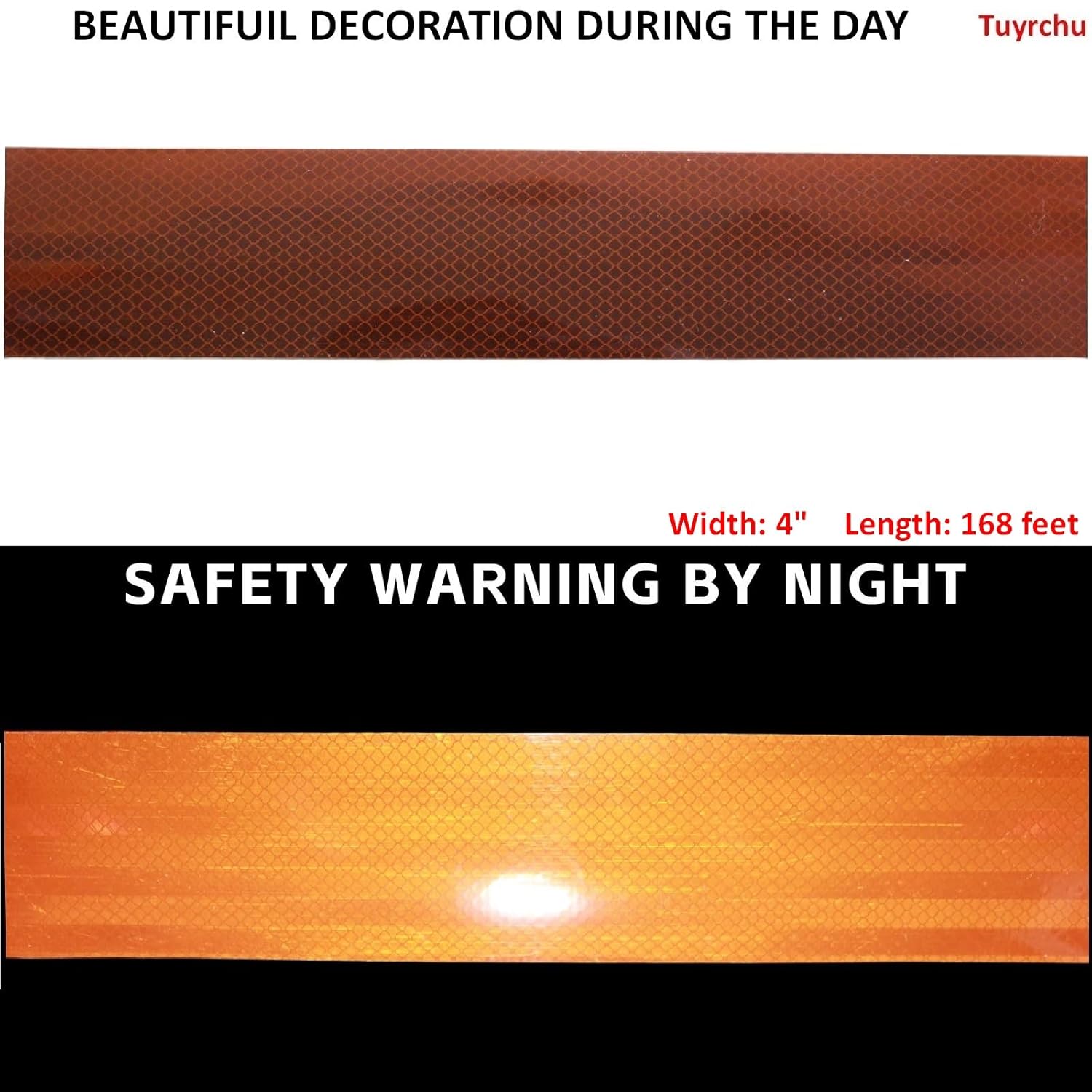 Non Fading Brown Reflective Tape Outdoor Waterproof 4 inch Wide, High Visibility Warning Industrial Marking Tape, Safety Stickers (168 feet)