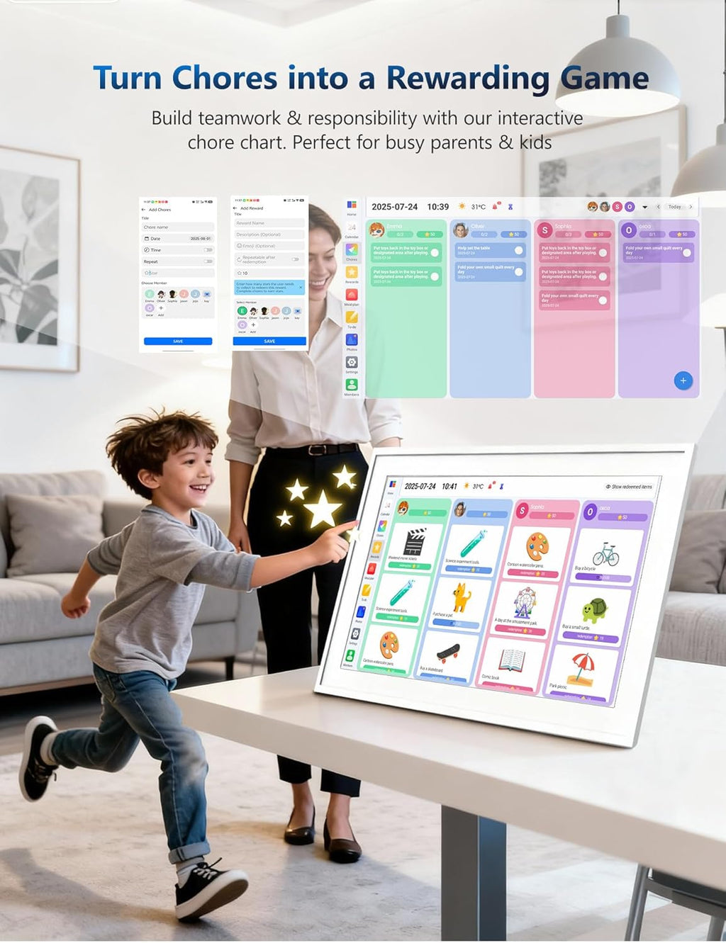 Smart 15.6" Digital Calendar Chore Chart - HD Touchscreen Family Organizer with Schedule, Chore Chart, Meal Planner, Photo Display, Online Calendars Sync, 2026 Wall/Desk Mountable Gift for Home & Office