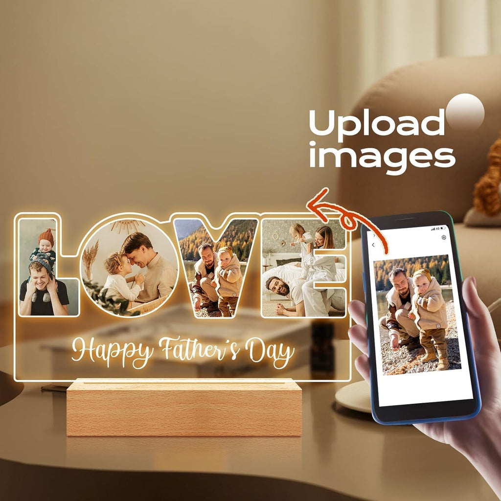 Custom Picture Frames with Photo, Customized Picture Frame, Personalized Photo Frame with Night Light, Personalized Valentines Day Gifts for Dad