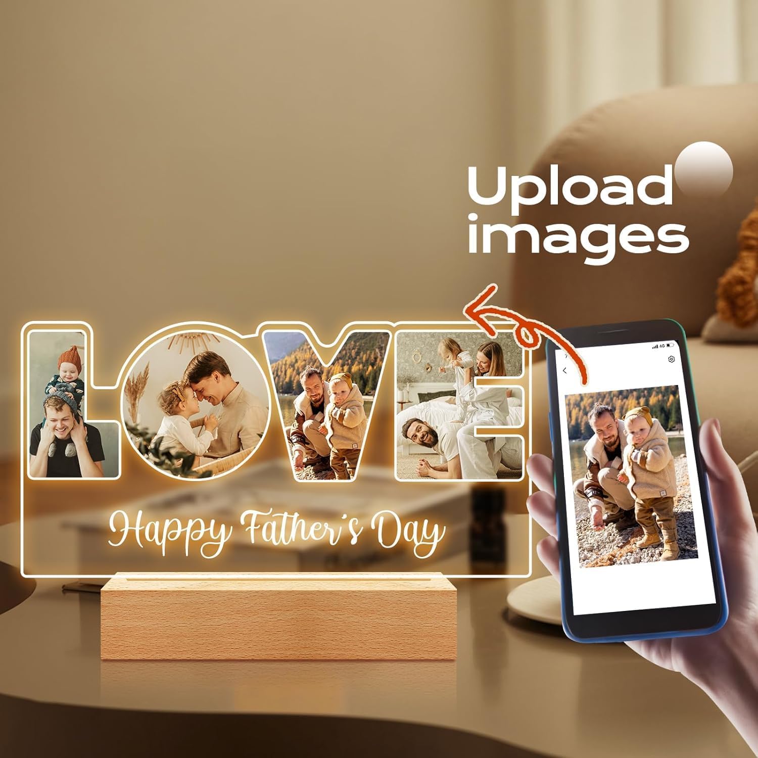 Custom Picture Frames with Photo, Customized Picture Frame, Personalized Photo Frame with Night Light, Personalized Valentines Day Gifts for Dad