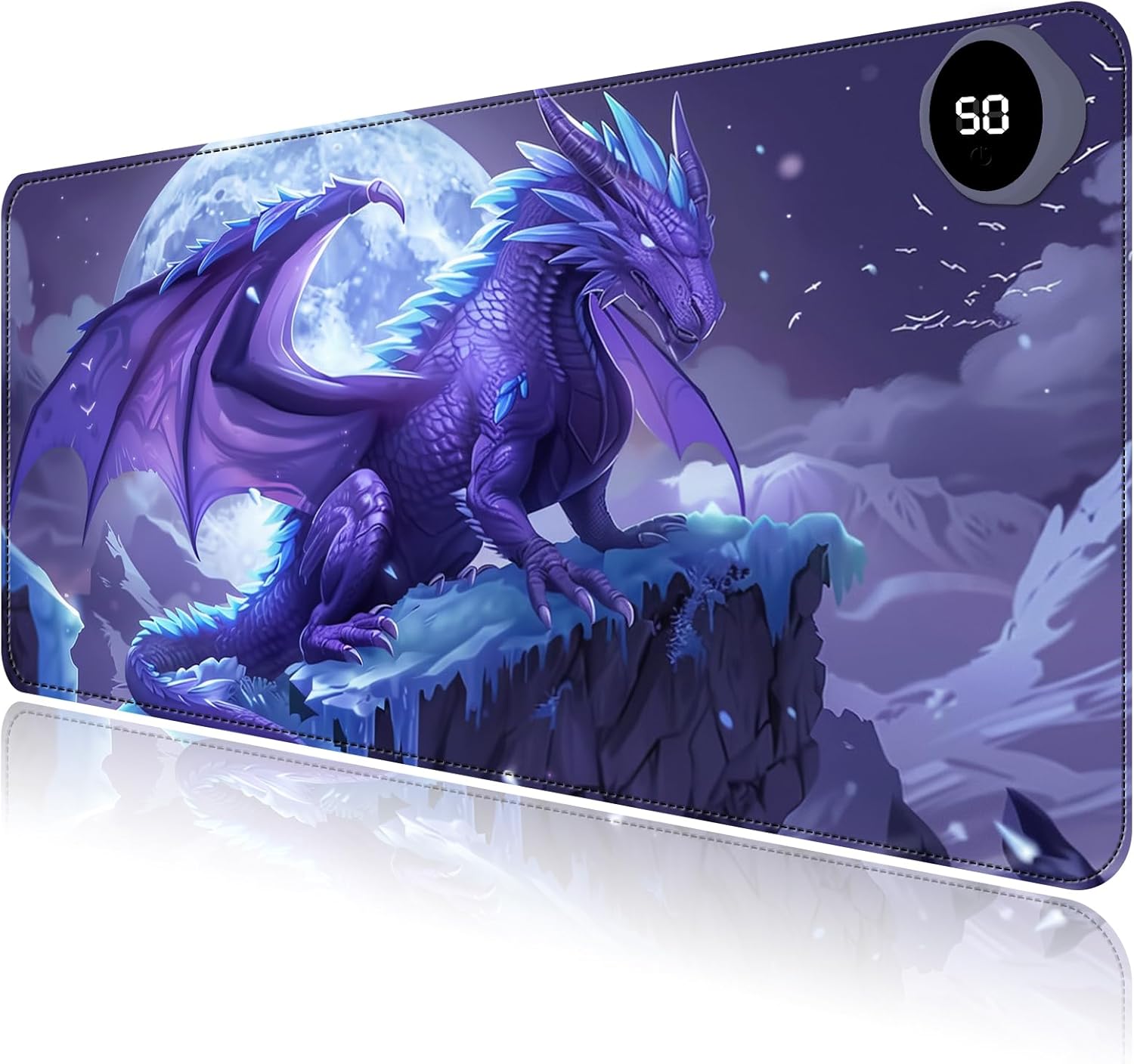 Heated Mouse Pad with 3 Levels Heated & 3 Hours Auto Shut-Off Mouse Pad for Warming Hands in Office Home, 23.6" x 14.2"Large Safe Desk Mat Hand Warmer，Angry Flying Dragon