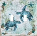 Decorative Switch Plates Nautical Green Sea Turtles Beach Blue Ocean 2 Gang Double Toggle Outlet Light Switch Cover Wall Plate Electrical Faceplate For Bathroom Kids Room Decor