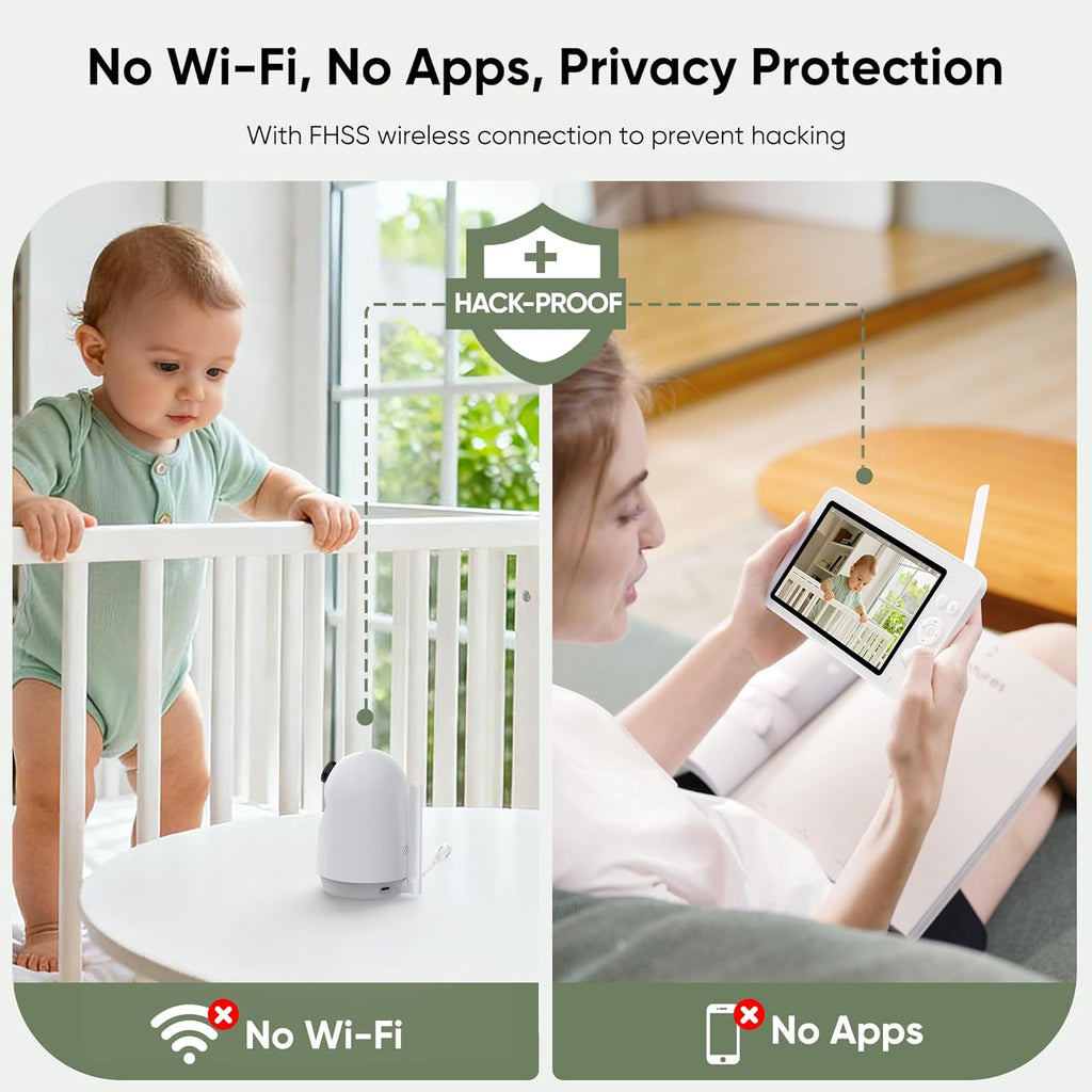 bonoch 7" Baby Monitor with Camera and Audio, Upgraded 1080P HD MegaView No WiFi Video Baby Monitor, 6000mAh Battery, VOX Mode, Night Vision, Hack Proof, Remote PTZ, White Noise, Ideal Gifts