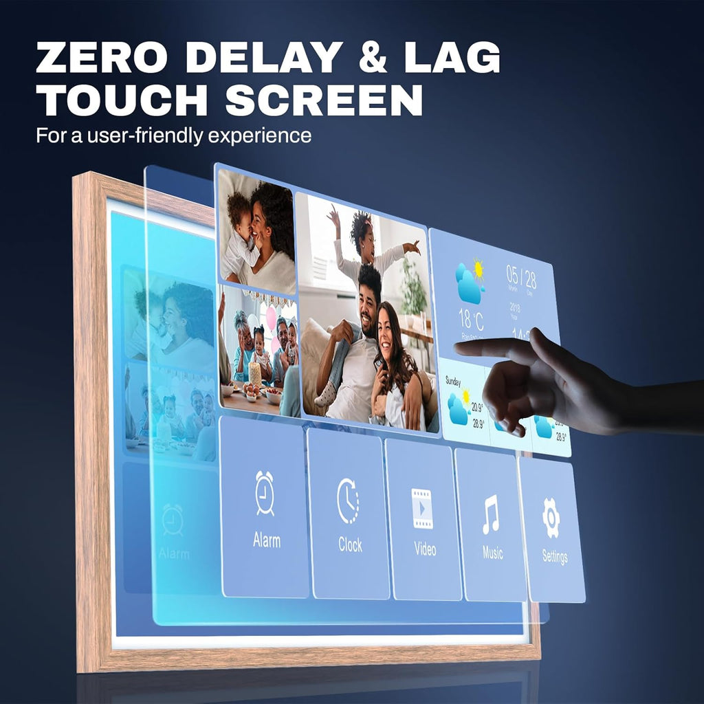 32 Inch FHD Extra Large Digital Picture Frame Touchscreen, 64GB FHD IPS WiFi Digital Photo Frame Remote, Share Photo/Video via Apps, Email, Auto-Rotate,Wood Pattern