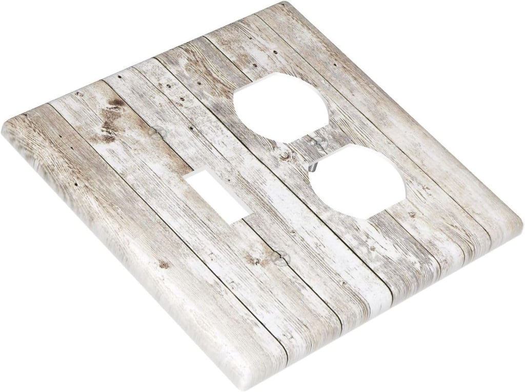 Vintage Light Wood Retro Rustic White Gray Oak Print Wallplates 1 Toggle 1 Duplex Switch Plate Electrical GFCI Faceplate Decorative Light Switch Covers for Farmhouse Home Decor