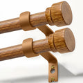 2 Pack Wood Curtain Rods for Windows 48 to 84 Inches 1" Diameter Boho Decorative Heavy Duty Window Curtain Rod Set Adjustable with Solid Imitation Wood Grain Finials for Living Room Bedroom Kitchen