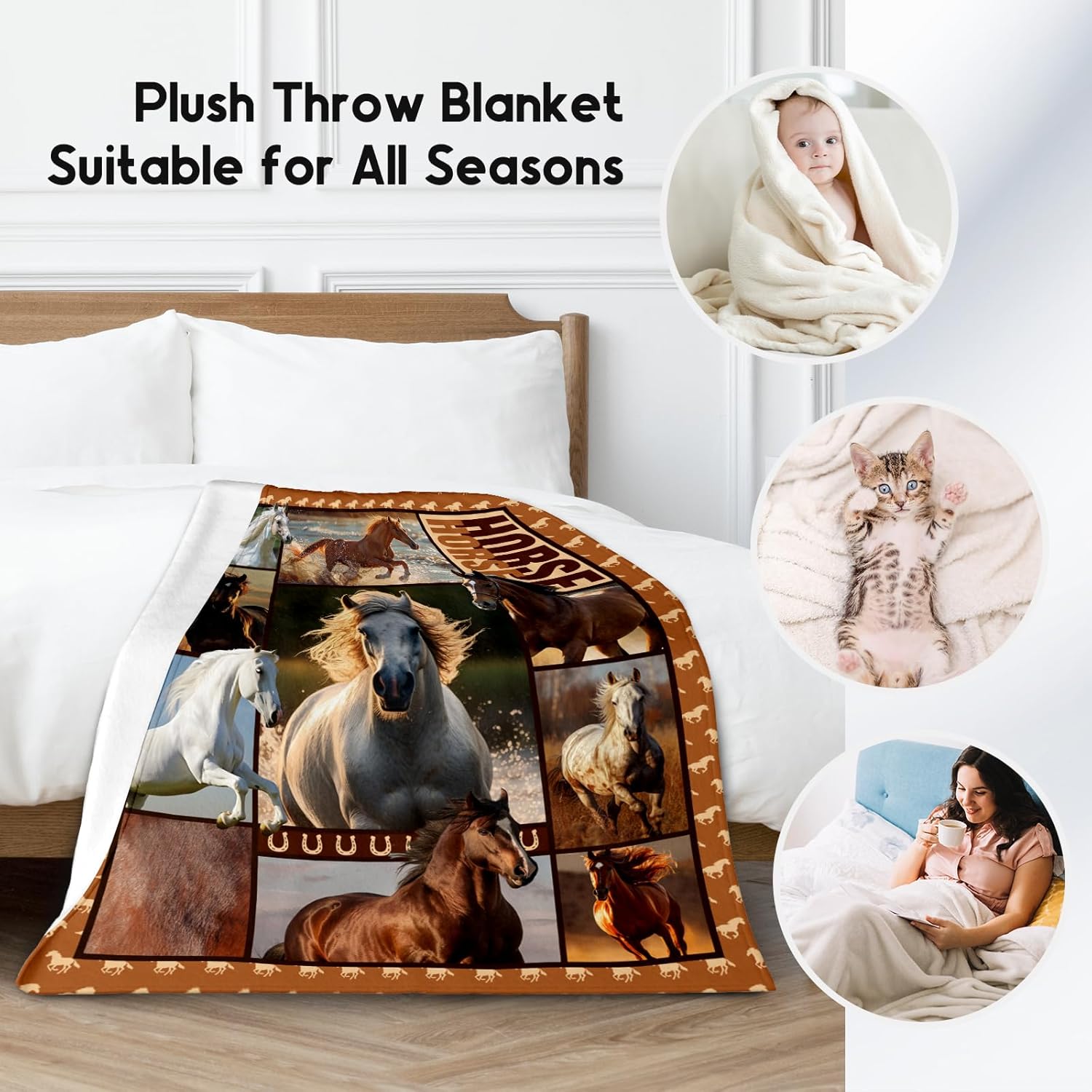 Horse Girls Blanket, Horse Gifts for Girl Ages 8-12 10-12, 50"x60" Kids Throw Blankets for Adults Women, Cowgirl Room Decor Western Throws for Animal Lovers