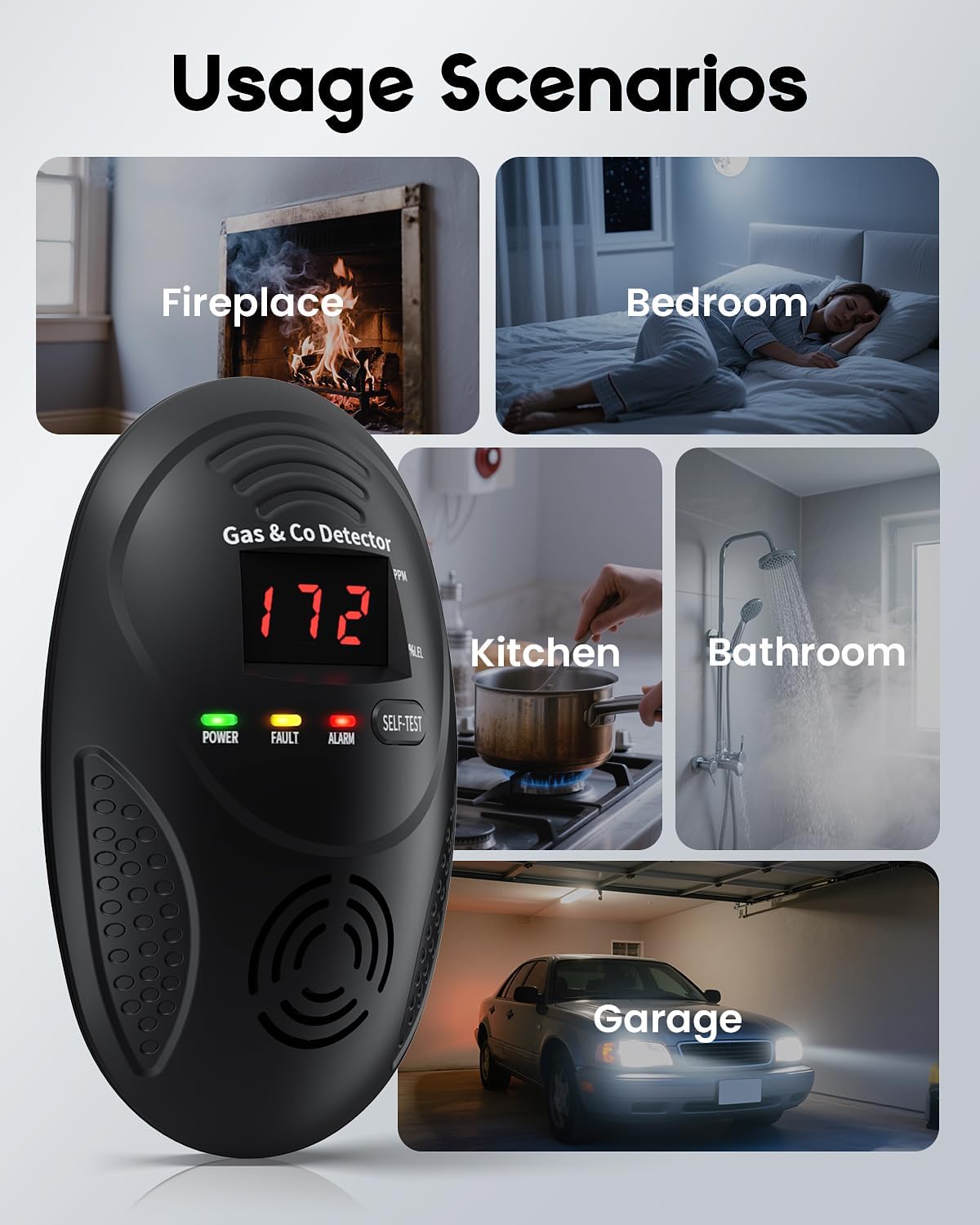 Carbon Monoxide Detectors and Natural Gas Detector, Carbon Monoxide Detectors Plug in, Gas Leak Detector with Dual Sensors - Natural, Propane, Co Leak Detection for Home, RV Essentials, Black, 1Pcs
