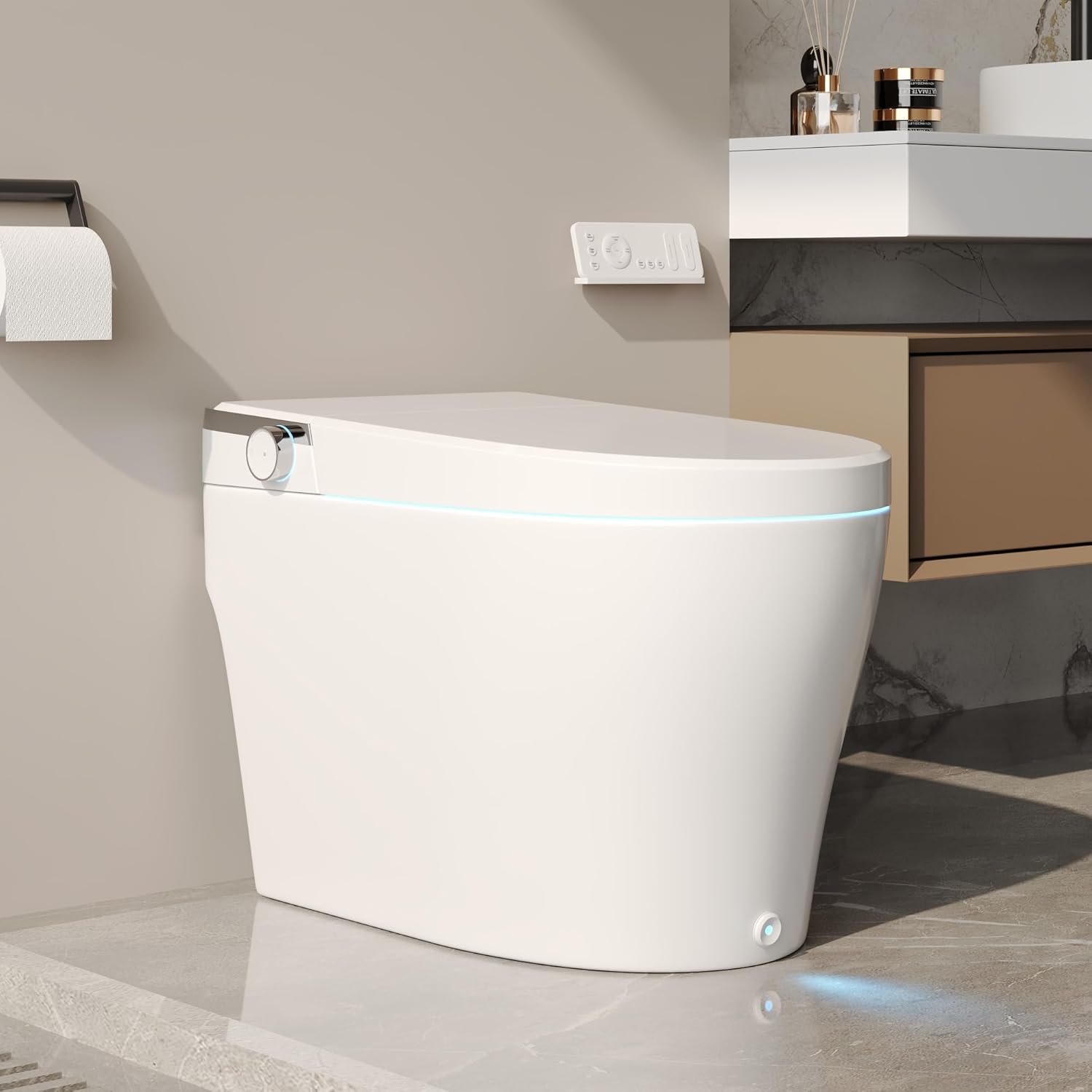 DeerValley Smart Toilet, One Piece Tankless Toilet with Bidet Built in Smart Toilet with 1.28GPF Auto Flush, Foot Kick, Blackout Flush, Warm Water, Heated Seat, Remote Control