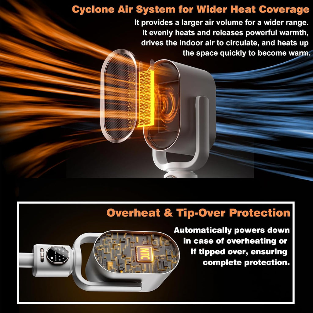 1500W Smart Space Heater with Thermostat, 120° Oscillation & Tilt Adjustment, Remote Control, Timer, Safety Protections, Quiet Portable Electric Heater for Bedroom, Office, Large Room