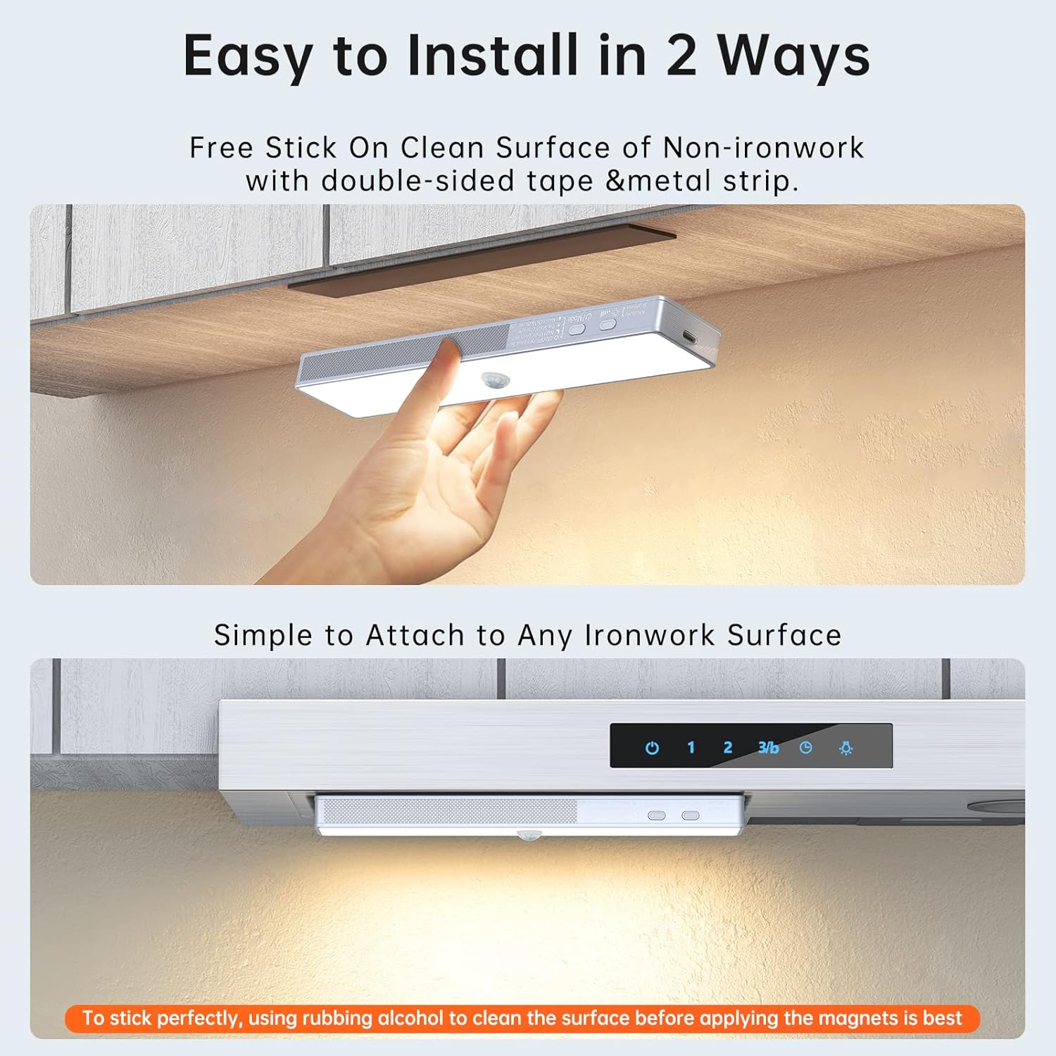 LED Closet Light, 30LEDs Dimmer USB Rechargeable Motion Sensor Light Under Cabinet Lighting, Stick-Anywhere Night Safe Light Bar for Wardrobe,Kitchen-2 Pcs