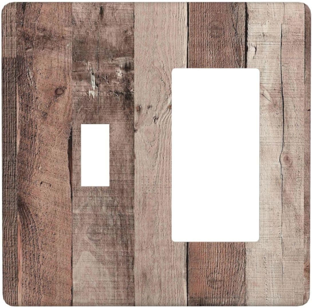 Outlet Covers Retro Wood Brown Farmhouse Barn Wooden 1 Toggle 1 Rocker Combination Decorative Wall Plate Electrical Switch Plates Light Switch Cover Plate for Farmhouse Cabin Decor