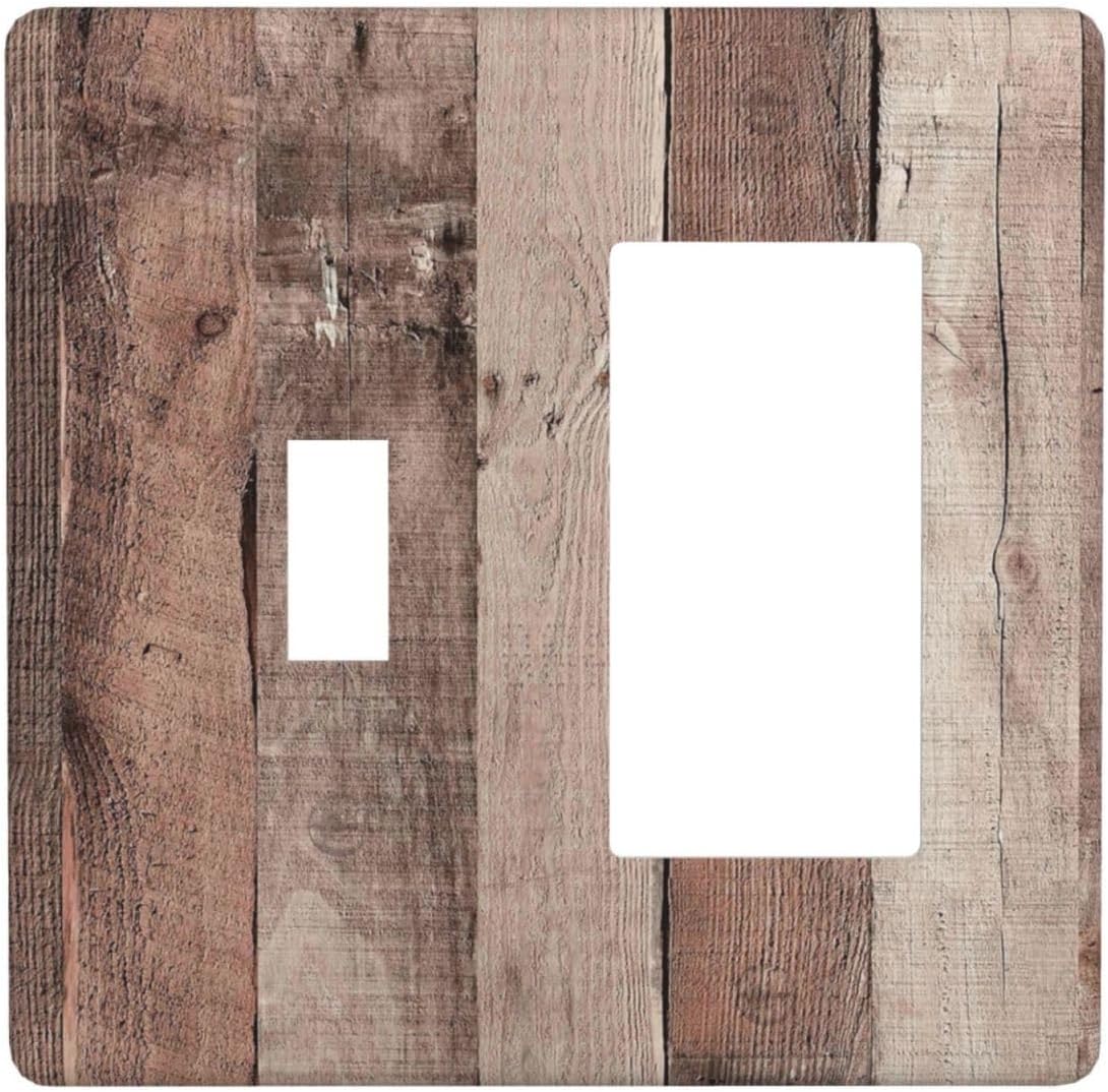 Outlet Covers Retro Wood Brown Farmhouse Barn Wooden 1 Toggle 1 Rocker Combination Decorative Wall Plate Electrical Switch Plates Light Switch Cover Plate for Farmhouse Cabin Decor