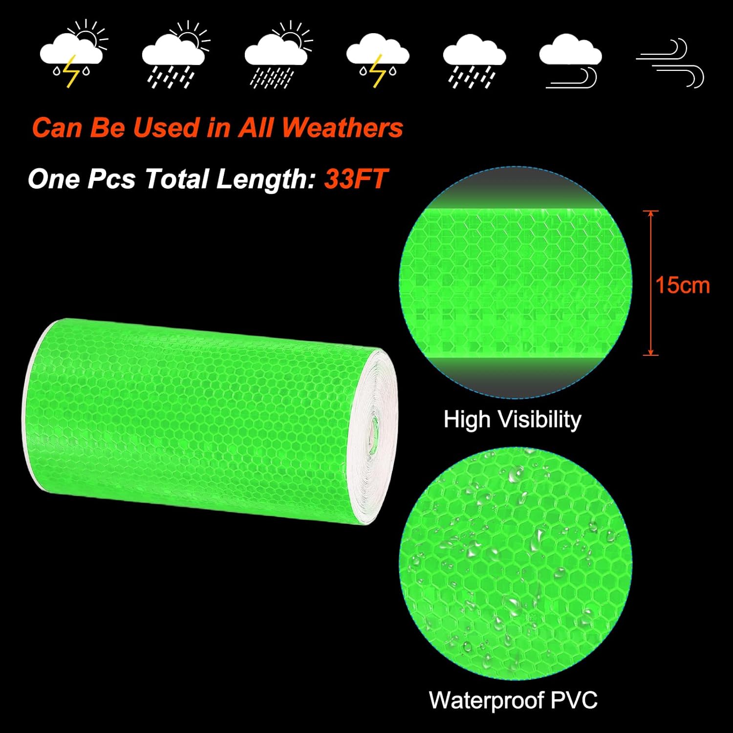 PATIKIL 6 Inch x 33 ft Reflective Tape, 1 Roll Waterproof Self Adhesive High Visibility Caution Warning Safety Tape Reflector with Scraper for Trucks Trailers Cars, Green