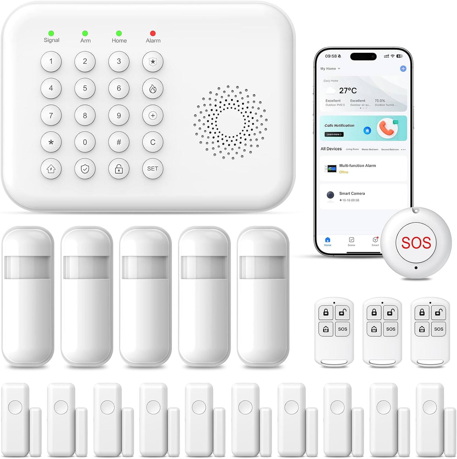 PGST Home Security Alarm System,Smart Home Alarm System with Door/Motion Sensors,GSM 4G/Tuya APP Alerts,Compatible with Alexa and Google Assiatant for Home,Villa,Kids Safety