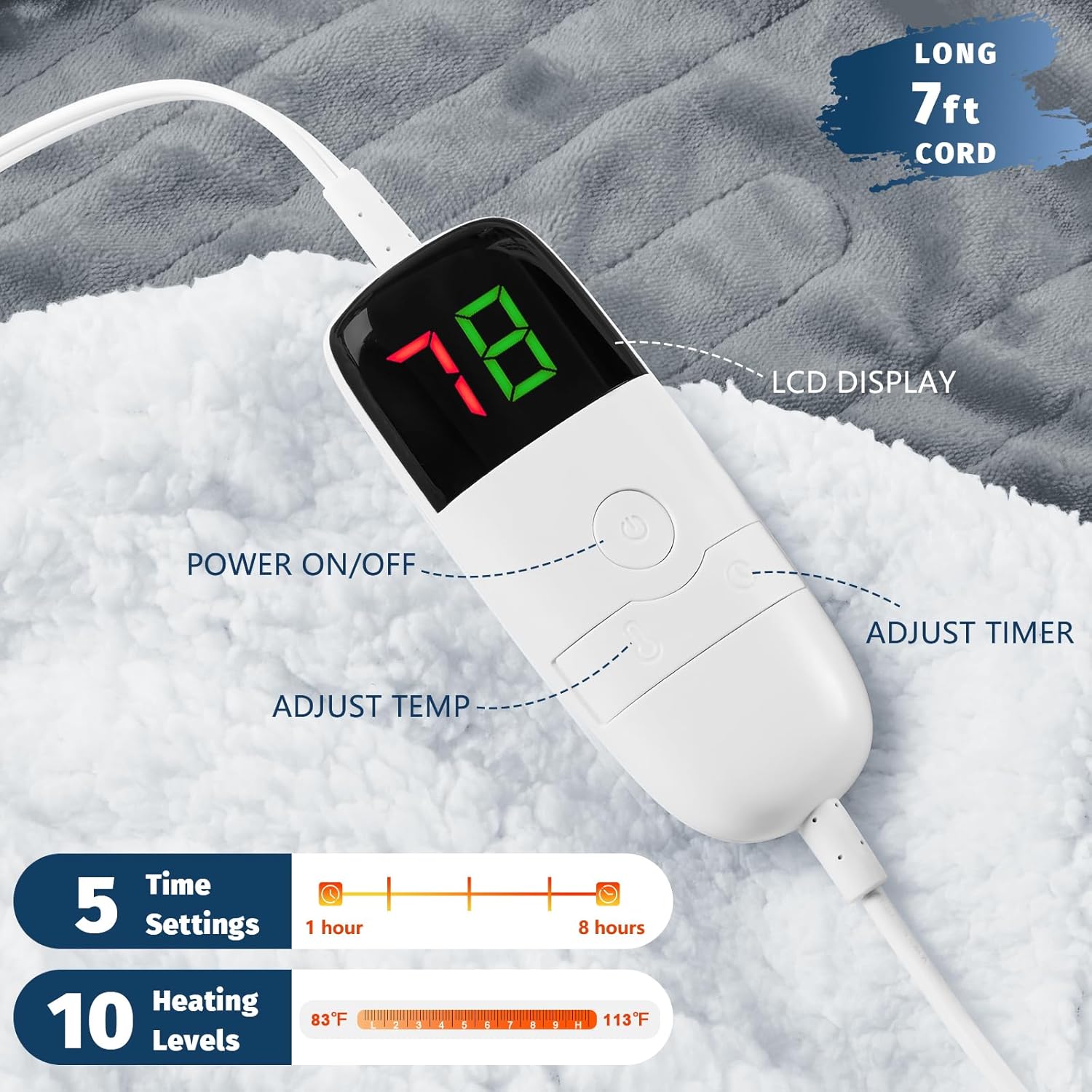 BOMOVA Heated Electric Throw Blanket - 50" x 60" Heating Blanket with 10 Heating Levels & 8 Hours Auto Off, Warm Flannel Blanket, Christmas Birthday Gifts for Women