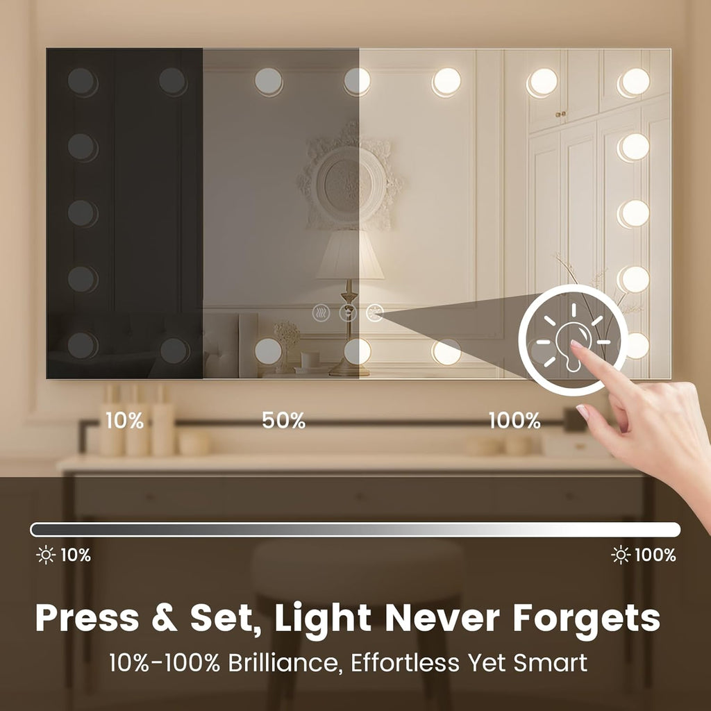 WTTY LED Bathroom Mirror with Lights 72"x36" Hollywood Wall-Mounted Mirror with 3 Color Temperatures, Stepless Dimmable Bulbs, Anti-Fog & Shatter-Proof