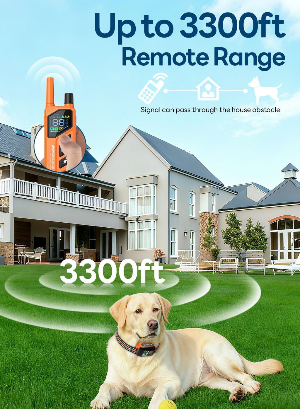Dog Shock Collar - 3300FT Dog Training Collar with Remote, IPX7 Waterproof Electric Dog Collar with 4 Training Modes, Security Lock, Rechargeable E-Collar for Small Medium Large Dogs (Orange)