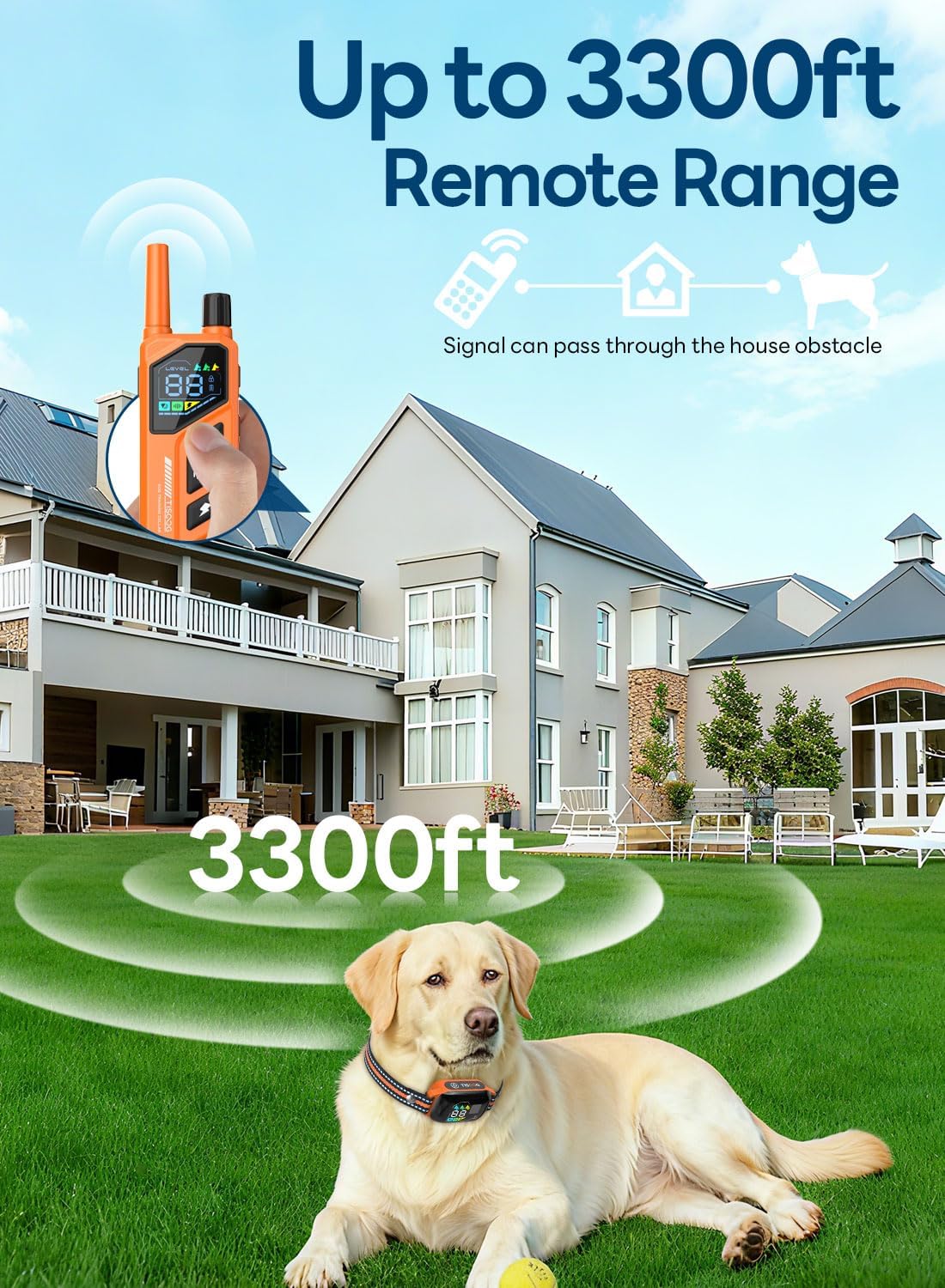 Dog Shock Collar - 3300FT Dog Training Collar with Remote, IPX7 Waterproof Electric Dog Collar with 4 Training Modes, Security Lock, Rechargeable E-Collar for Small Medium Large Dogs (Orange)