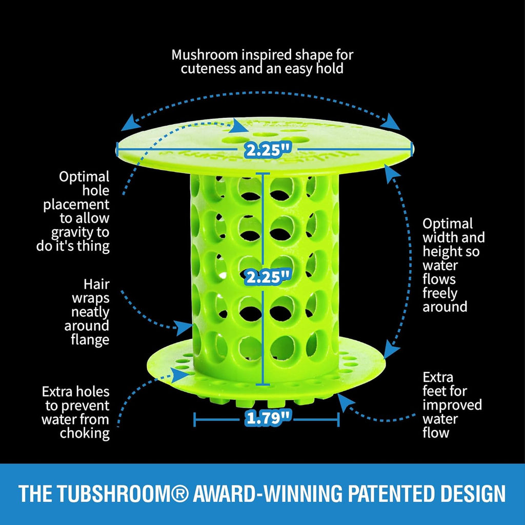 TubShroom Tub Drain Hair Catcher Strainer, Green – Drain Protector and Hair Catcher for Bathroom Drains, Fits 1.5” – 1.75” Bathtub and Shower Tub Drains