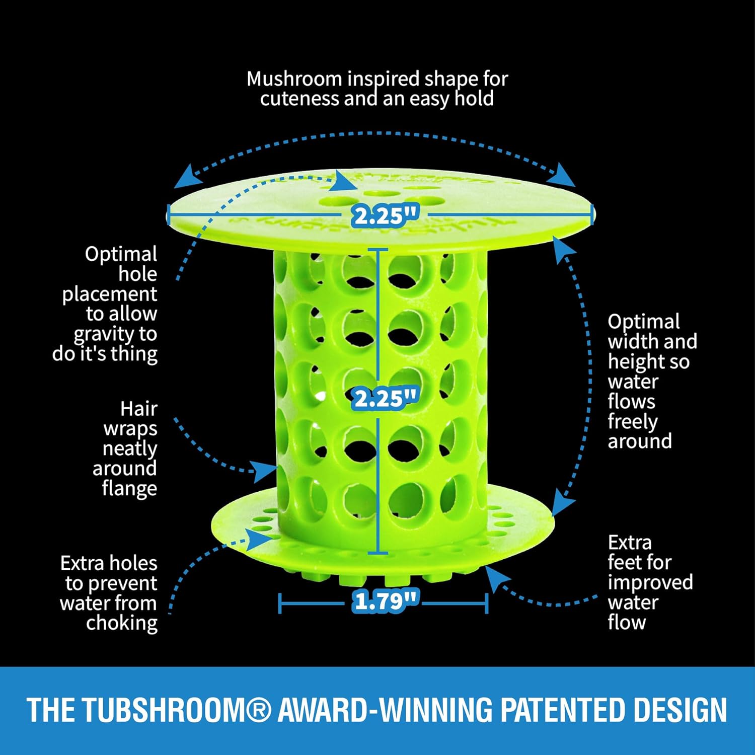 TubShroom Tub Drain Hair Catcher Strainer, Green – Drain Protector and Hair Catcher for Bathroom Drains, Fits 1.5” – 1.75” Bathtub and Shower Tub Drains