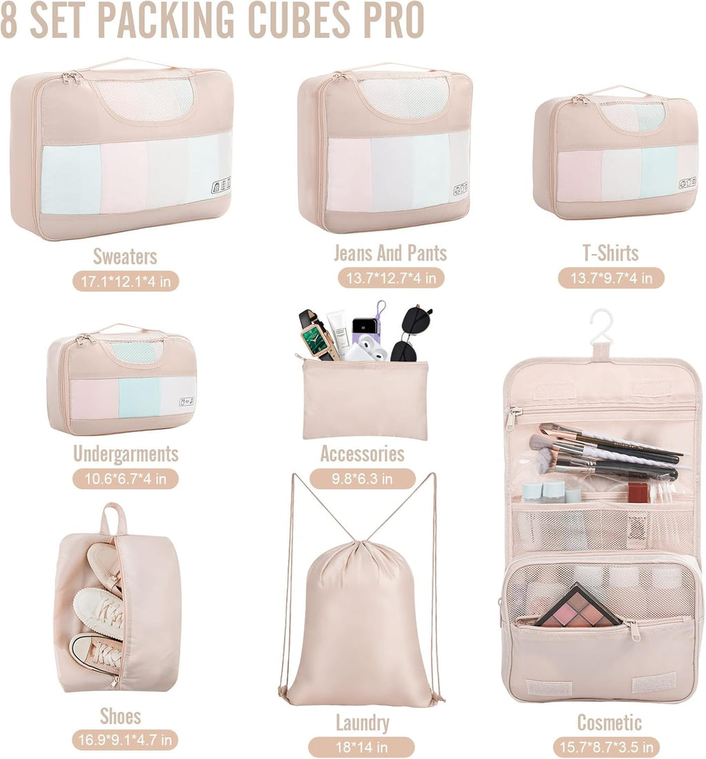 Veken 8 Set Packing Cubes, Gifts for Women Mom Her, Personalized Cruise Ship Travel Essentials Accessories for Beach Vacation, Suitcase Organizer Bags for Luggage with Hanging Toiletry Bag