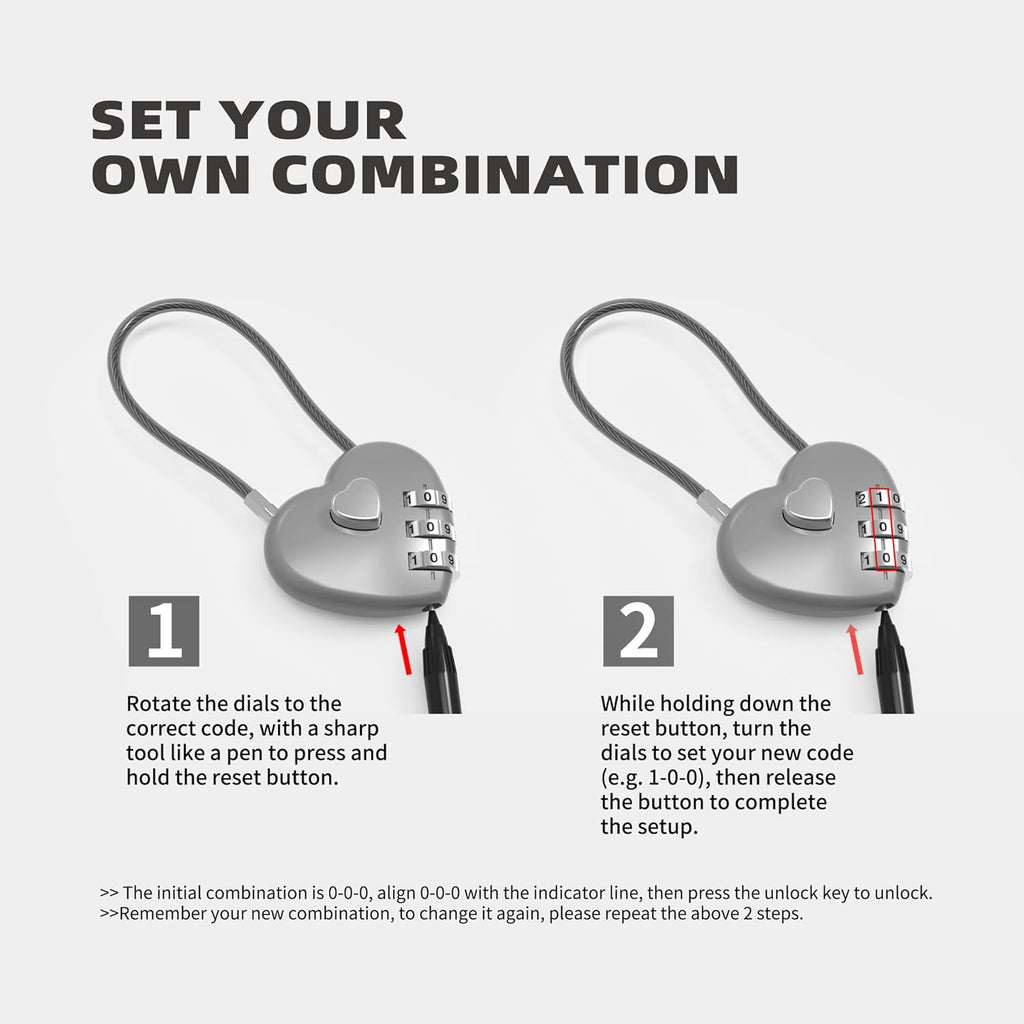 Small Cable Lock with Combination, Combo Lock with Code, Pink Cable Padlock for Luggage, Cabinet, Closet, French Fridge Door, Stroller, Bike Helmet, Pet Cage, Pool Gate, Outdoor Fence