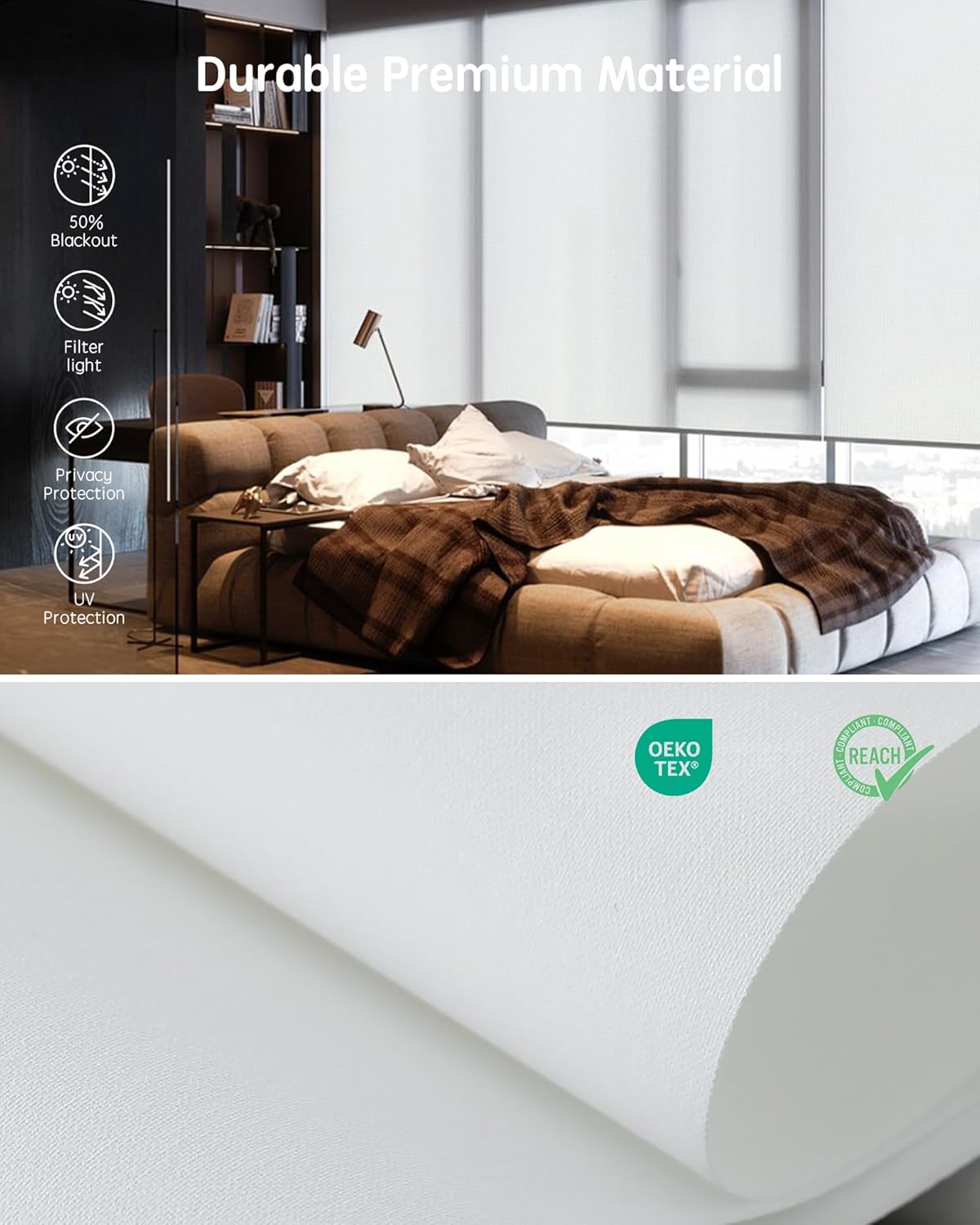 Yoolax Motorized Blinds with Remote, Smart Blinds for Windows Motorized Roller Shades, Automatic Window Shades Compatible with Alexa Custom Size (Light Filtering-Pure White)