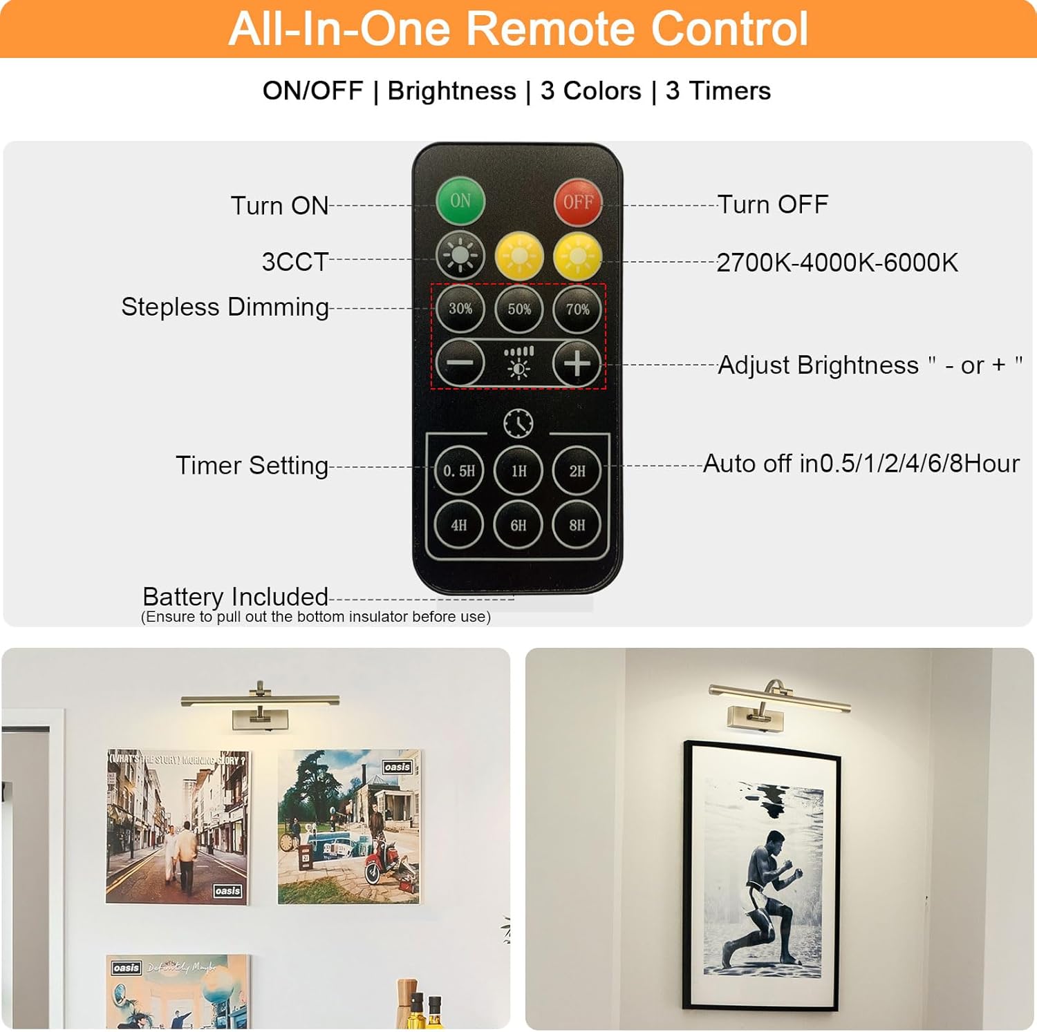 LED Picture Lights for Wall Rechargeable, Battery Operated Art Light for Paintings Wireless,15.7inch Antique Bronze Gallery Light for Artwork