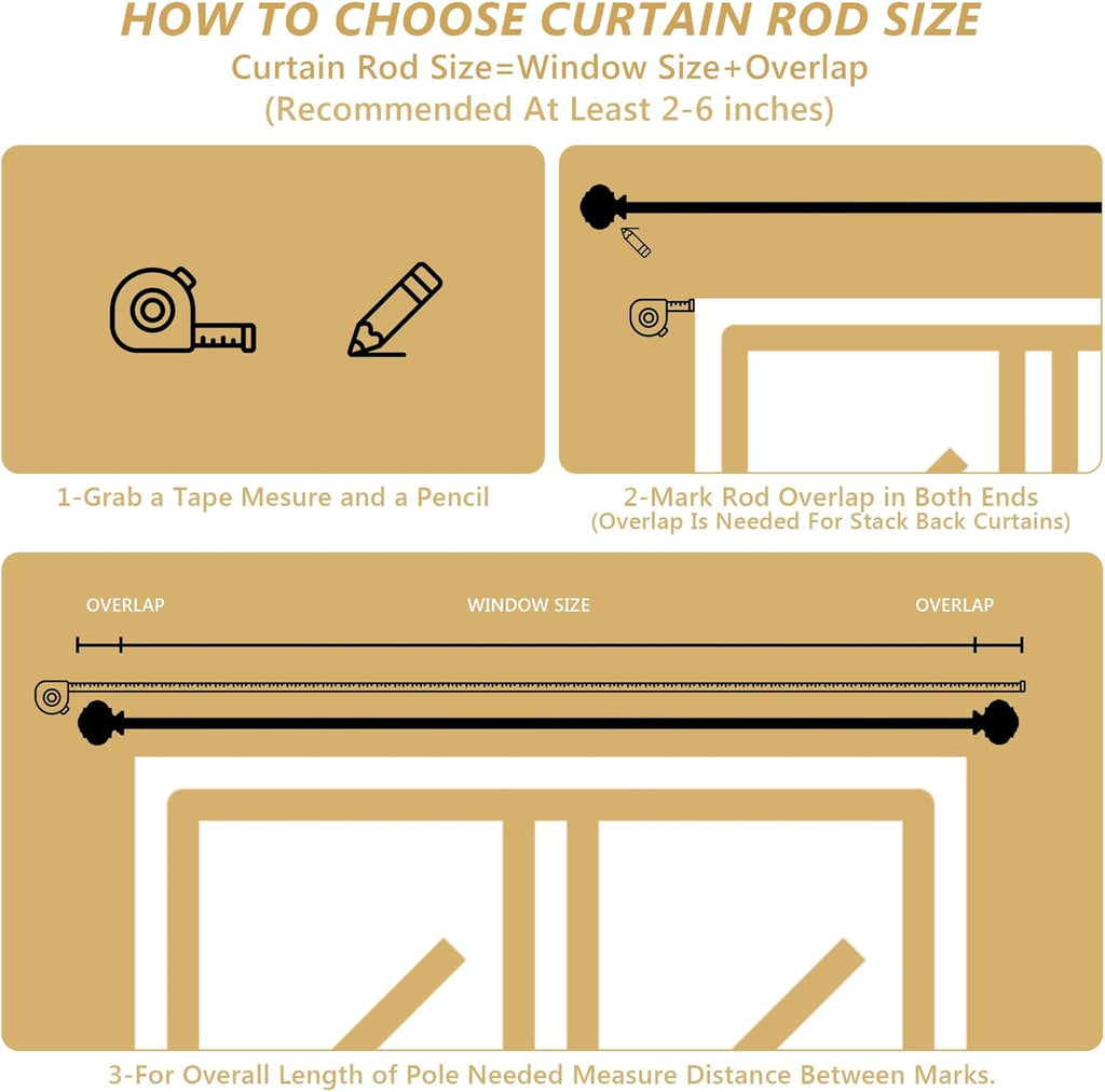 Gold Curtain Rods for Windows 66 to 120 Inches 1 Inch Adjustable Heavy Duty Curtain Rods with Lantern Ball Finials,Window Treatment Single Curtain Rod Set