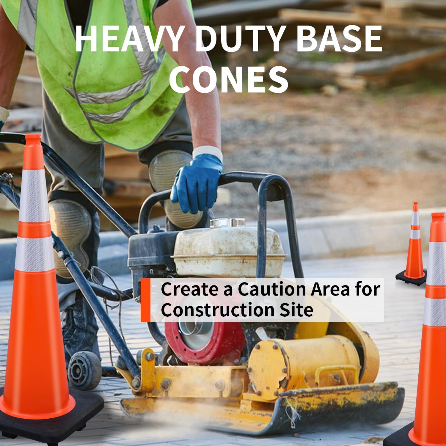 BESEA 6 Pack 36” Traffic Cones Orange Safety Road Cones with Reflective Collars, Heavy Duty Parking & Construction Cone for Traffic Control