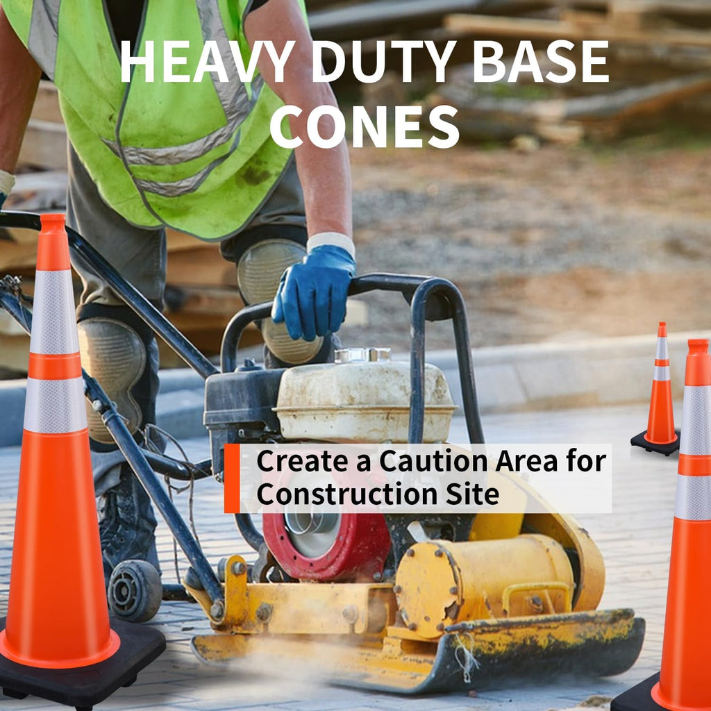 BESEA 8 Pack 36” Traffic Cones, Orange PVC Safety Cones with 6" + 4" Reflective Collars, Heavy Duty Weighted Base for Parking, Roadway & Construction Zone Control