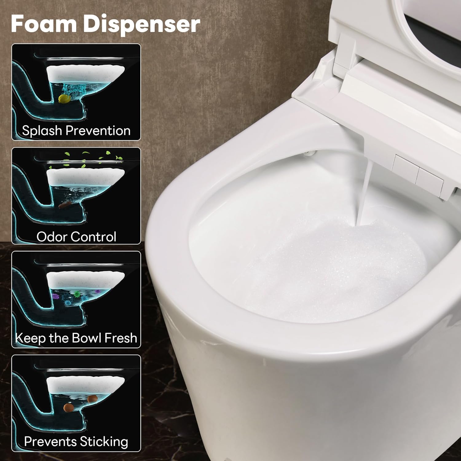 CANEST Smart Toilet with Bidet Built in, Bidet Toilet with Tank, Foam Dispenser, 1000g MaP Flushing, Full-Area Seat Sensor, Ultra-Micro Bubble Wash, Auto Temperature Control, Foot Sensor(FC-002PRO)