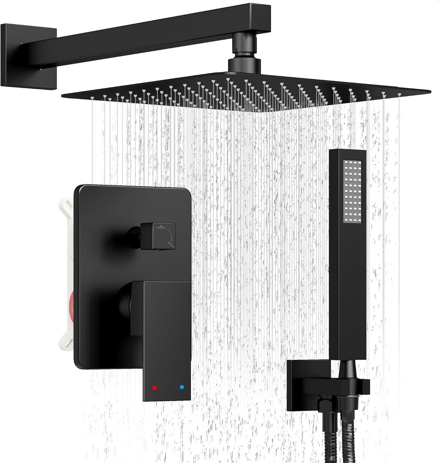 Shower System, Black Shower Faucet Set with 12-Inch Rain Showerhead and Handheld Spray, Wall Mounted High-Pressure Showerhead Combo Set Included Valve and Trim, Matte Black