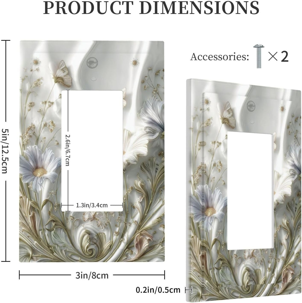 Artistic Flowers Floral Plant 1 Gang Single Rocker Decorative Light Switch Covers Electrical Faceplate Switch Plates for Bathroom Kitchen Home