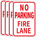 4 Pack Fire Lane No Parking Signs -12" x 18" Aluminum No Parking Fire Lane Sign for Business, With Reflective Overlay, Rust Free, Weather Resistant- Easy to install