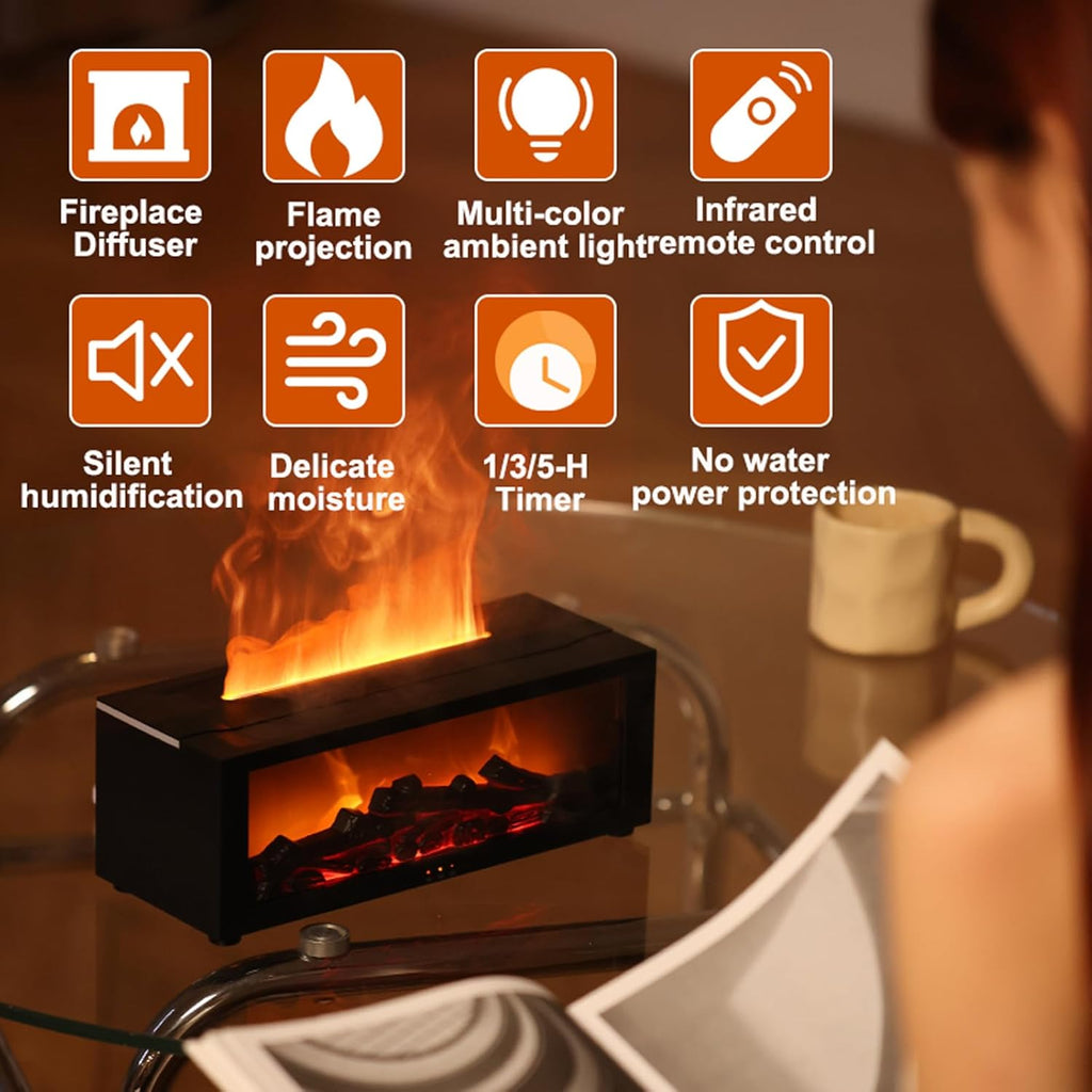 Essential Oil Diffuser, Fireplace Flame Air Diffuser Humidifier,7 Colors Aromatherapy Aroma Diffuser, Ultrasonic Aroma Humidifier with Timer for Bedroom Home Office Yoga