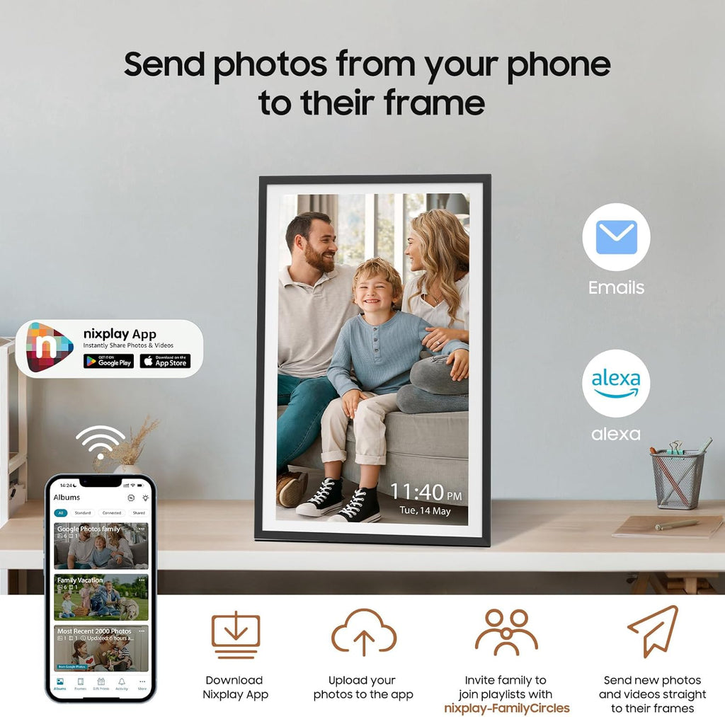 ApoloSign Digital Picture Frame Powered by Nixplay, 15.6" Large WiFi Digital Photo Frame, Easy to Share Photos/Videos via Nixplay App, 1920x1080 FHD IPS Touch Screen, Auto-Rotate, Free Cloud Storage