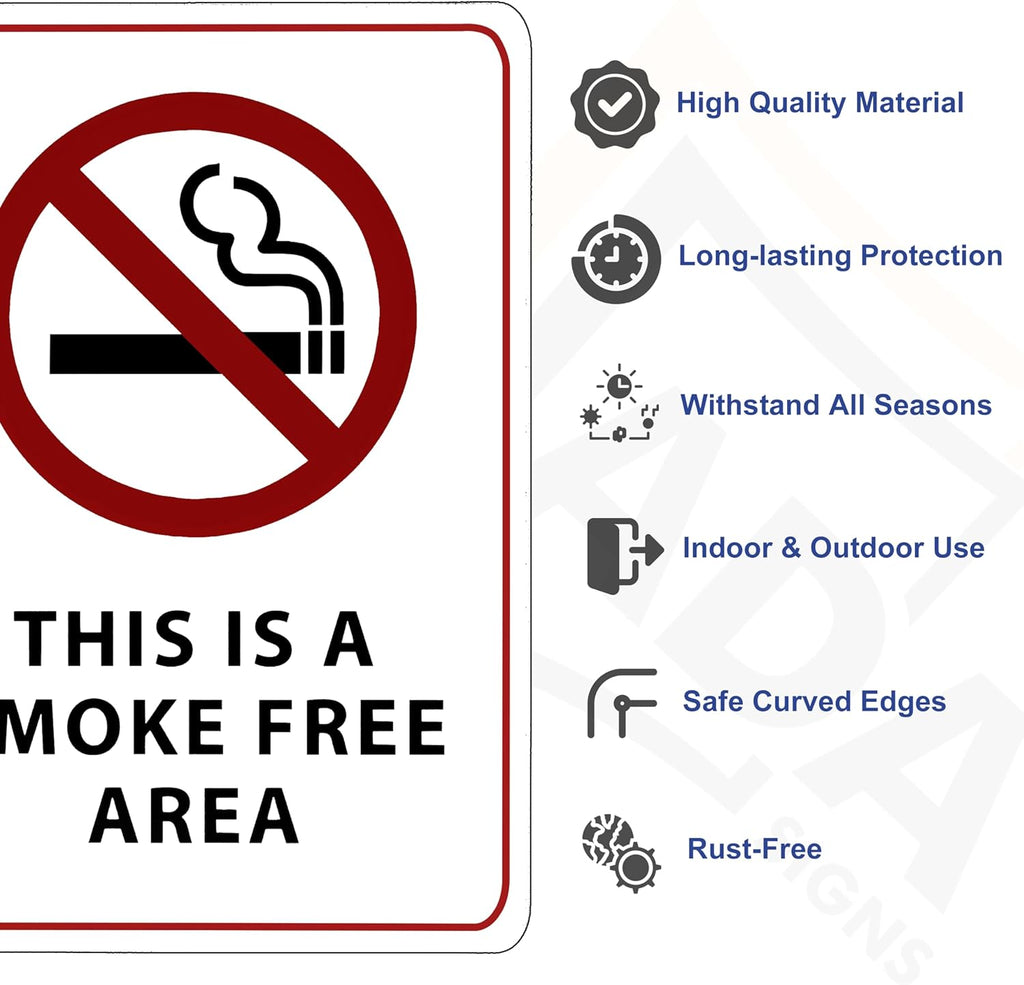 This is a Smoke Free Area Sign - ADA Compliant Digitally Printed Text Wall Sign - No Smoking in This Area Signs for Offices, Businesses, Hotels, and Restaurants - Plastic 14” x 10”