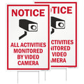 SmartSign 12" x 18" (2-Pack) All Activities Monitored By Video Camera Yard Sign with 15" Metal H-Stake, Double Sided Sign with Camera Symbol, 160 mil Thick Corrugated Plastic Lawn Signs, USA-Made