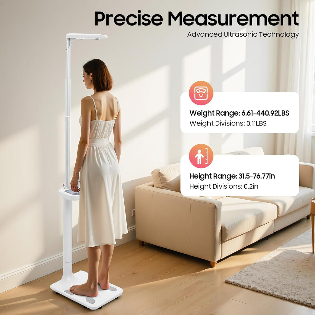 Ultrasonic Physician Scale, Digital Body Composition Analyzer, 440lb Weight Scale with LCD Display, 2.6ft/6.6lbs Ultrasonic Height Body Fat Analyzer for Measuring BMI Weight Height at Home Gym